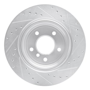 BMW 525i Brake Rotor (1) - Rear Left - R1 Concepts - Drilled & Slotted - Silver - `04-`10